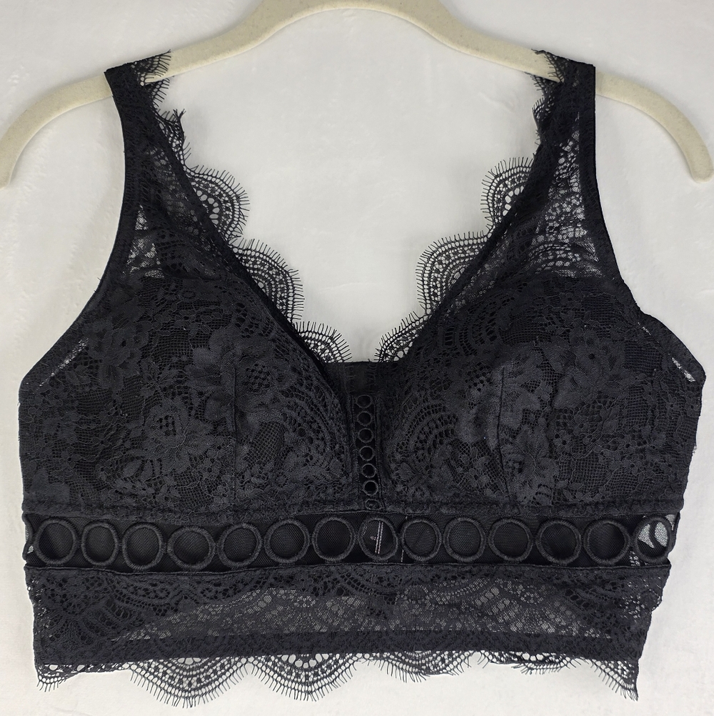 Victoria's Secret Dream Angels Bralette Black Lace with Inserts Sz L Sexy 2407Bx